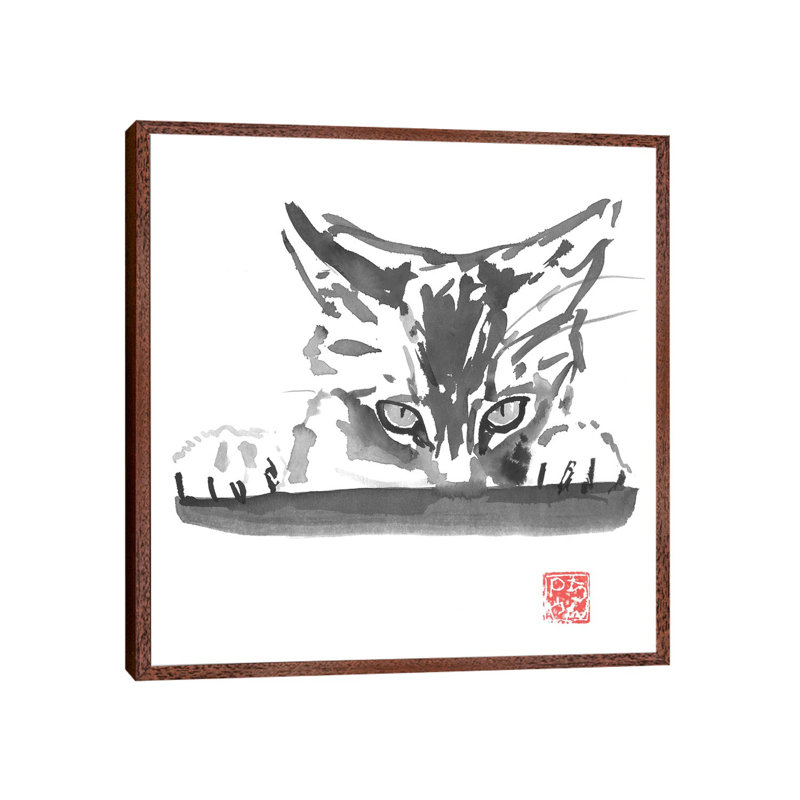 Smelling Cat by Péchane - Painting on Canvas, Classic Wood Framed, 45.72 cm H x 45.72 cm W