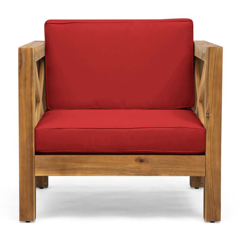 Chaise Mid-Century en bois avec housse de coussin d'eau, 29,84 po x 27,11 po, 41,85 lb, Red