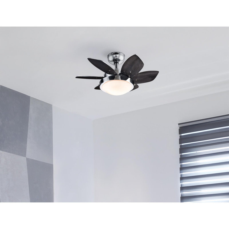 24" Chenut 6 - Blade Leaf Blade Ceiling Fan with Pull Chain and Light Kit Included, LED, Chrome