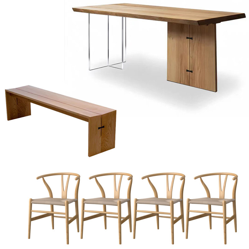Modern simple solid wood acrylic dining table set, 29.5"H x 70.8"L x 31.4"W