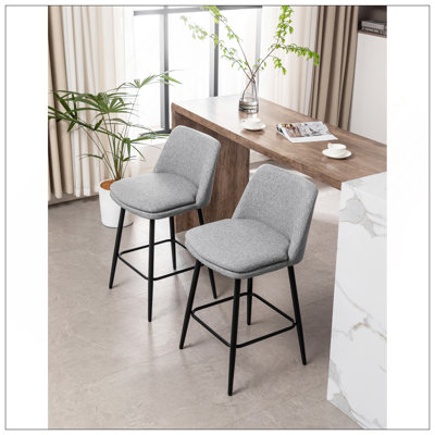 Counter Height Swivel Bar Stools Set Of 2, 360° Swivel Upholstered Barstools With Back And Metal Legs, 25.6" Seat Height,Counter Stools For Kitchen Island And Pub,Linen Cloth