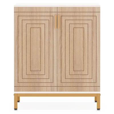 31.5” White & Natural Wooden Shoe Cabinet With Doors