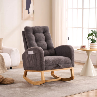 Chaise berçante d'appoint gris foncé avec repose-pieds et pieds en bois d'hévéa à dossier haut