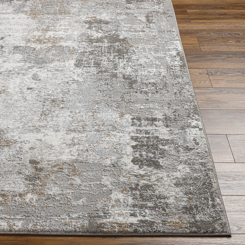Rectangle Pyrrha Abstract Machine Woven Polyester Area Rug in Gray, Rectangle 10' x 14'