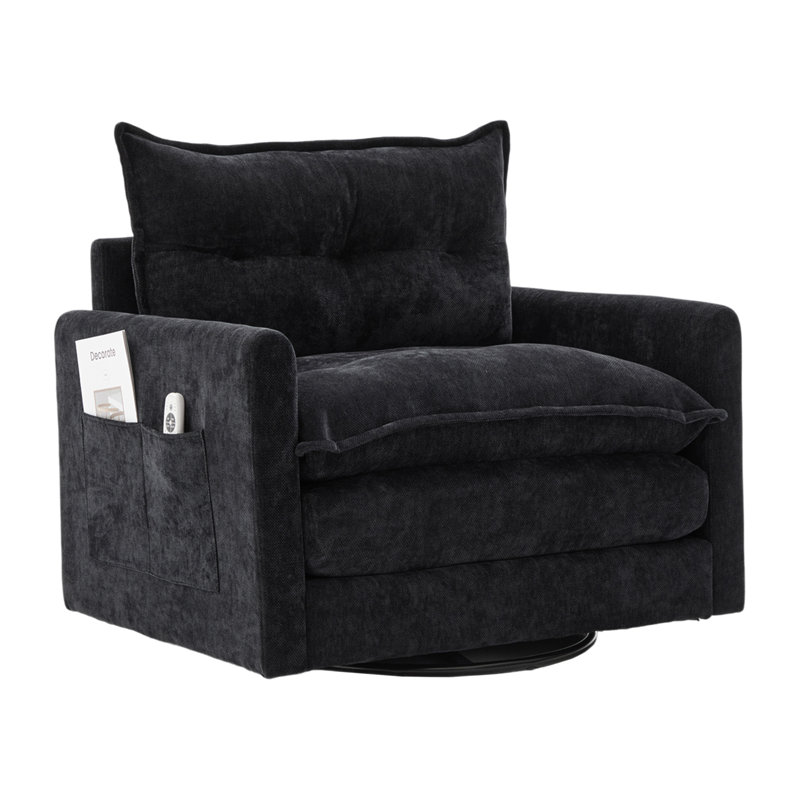 UNITED WE WIN Swivel Barrel Chair - Mid Century Modern Chair, Thick Padded Arm Chair With Solid Metal Base, Comfortable Single Sofa Chair, Swivel Accent Chair For Living Room Bedroom