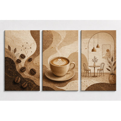 Grand ensemble d'art mural café neutre, ensemble de 3 impressions sur toile, art de cuisine de café moderne pour la décoration de bar à café de la salle à manger, impression sur toile 16 x 24 pouces - prête à être accrochée