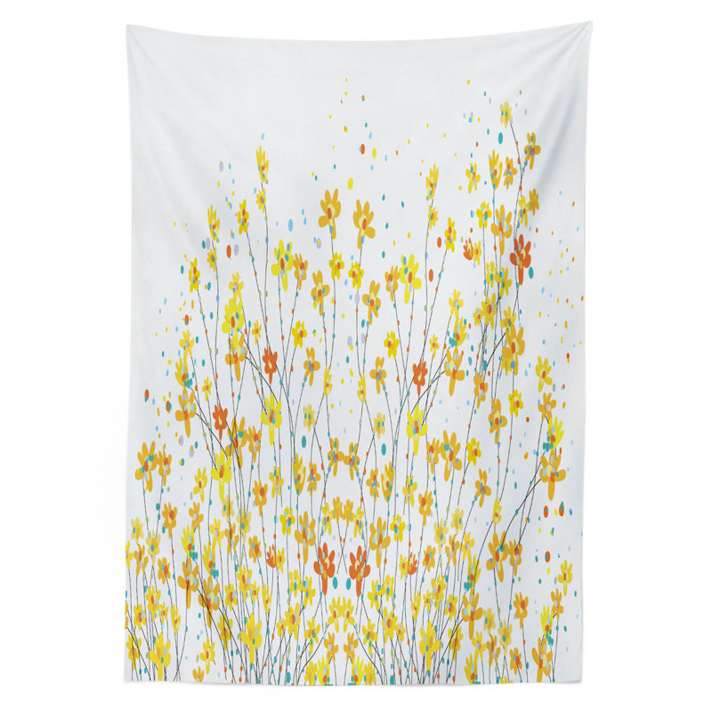 Ambesonne Daffodil Tablecloth, Botanical Blooming Spring Field Gardening Theme With Color Splatters, Rectangular Table Cover For Dining Room Kitchen Decor, 52" X 70", Yellow Orange Pale Blue
