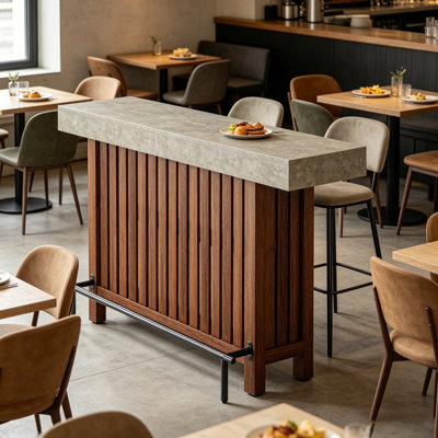 Table de bar moderne à 2 niveaux, unité de bar avec repose-pieds confortable