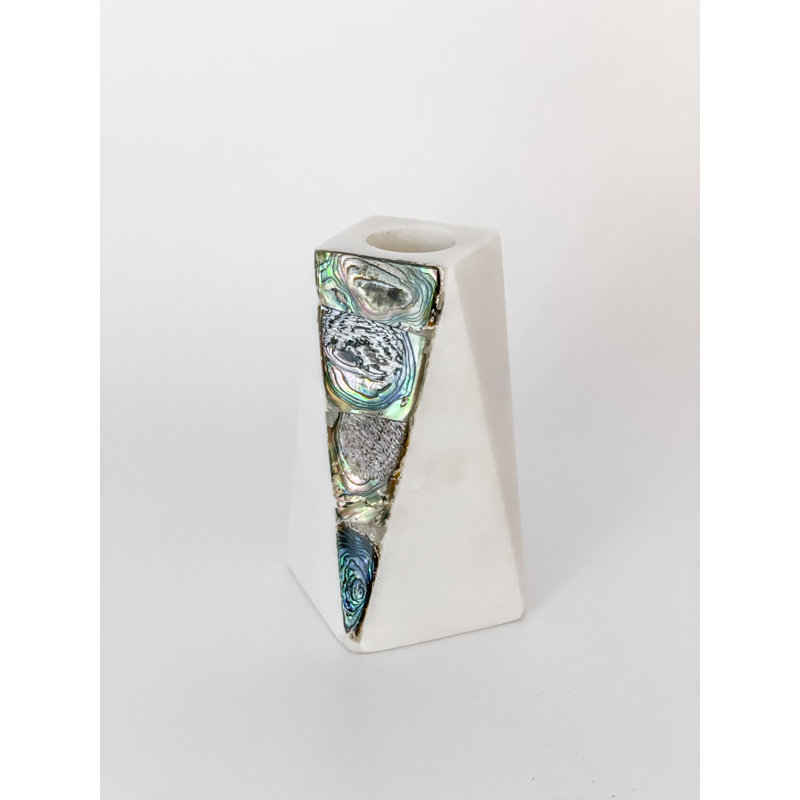 Mother Of Pearl Marble Candlestick, 4" H x 2" W x 2" D
