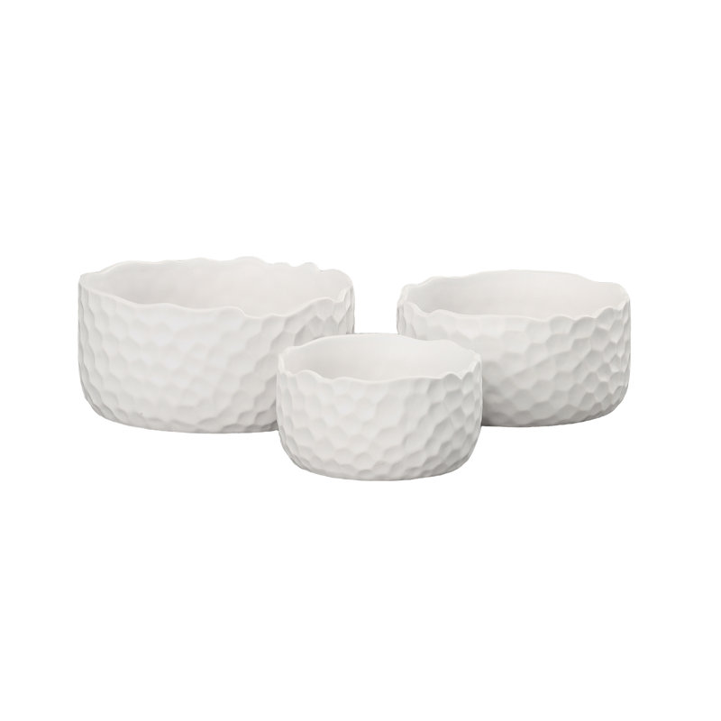 Ceramic Round Pot Set of Three Matte Finish White-4.00"H
