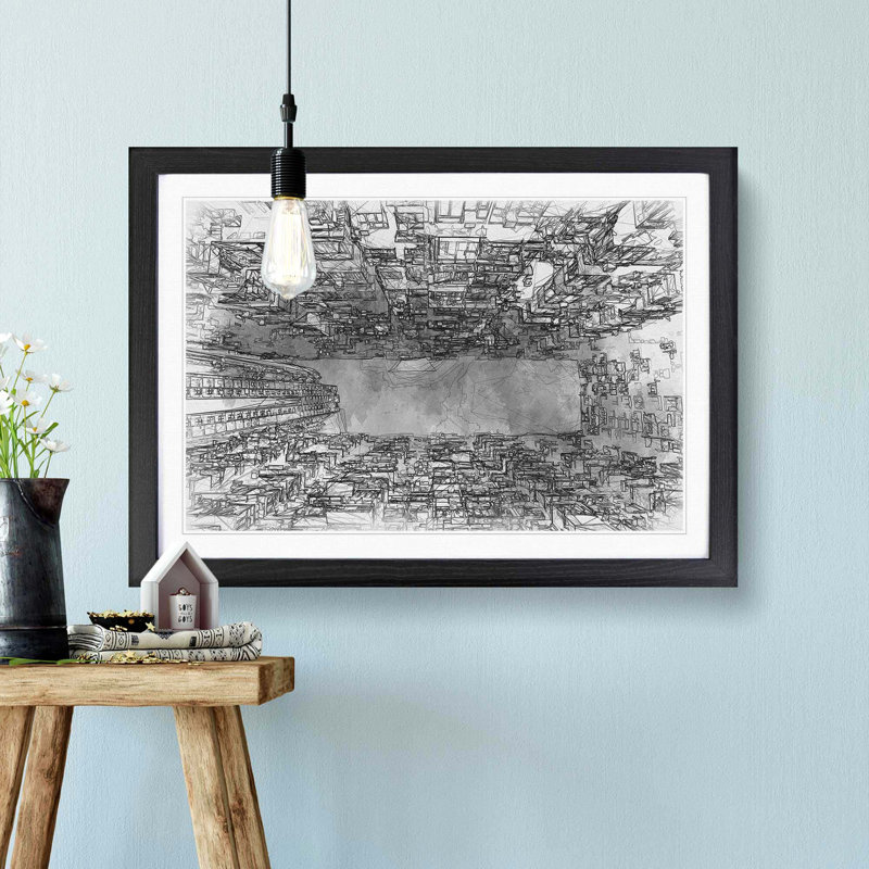 Architecture Sketch Vol.5 in Abstract - Picture Frame Graphic Art Print, 27cm H x 36cm W x 2cm D, Black Framed