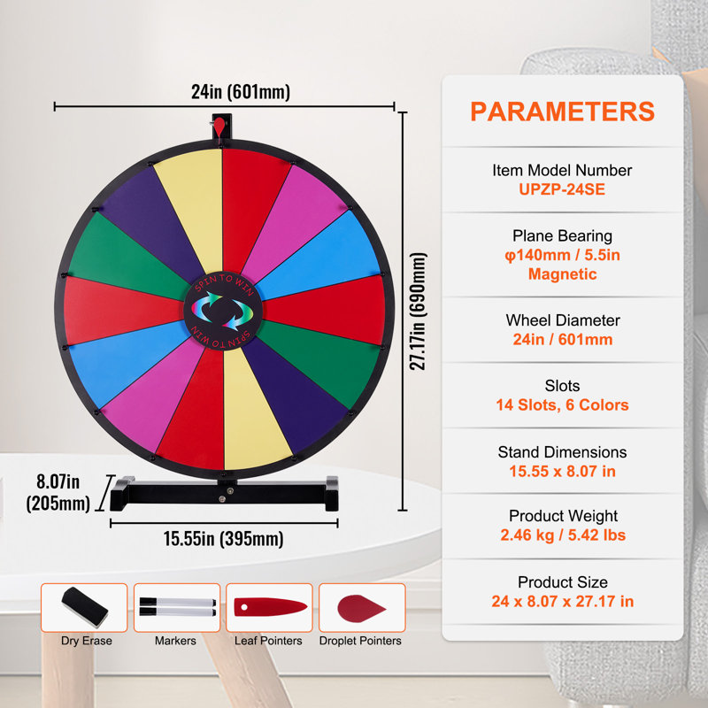 Roue de 24 pouces VEVOR, roulette de table à 14 fentes, roulette robuste