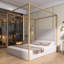 Lit à baldaquin en métal de luxe moderne avec tête de lit tapissier en velours côtelé-173477540