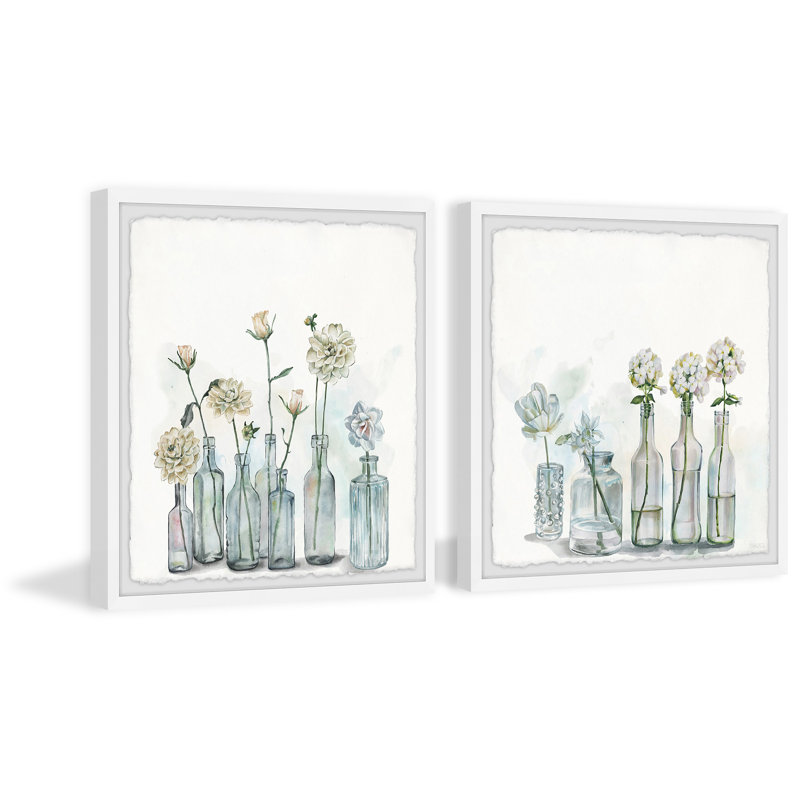 Carnations On Grey Bottles by Parvez Taj - 2 Piece Single Picture Frame Painting Set, 45" H x 45" W x 3.81" D