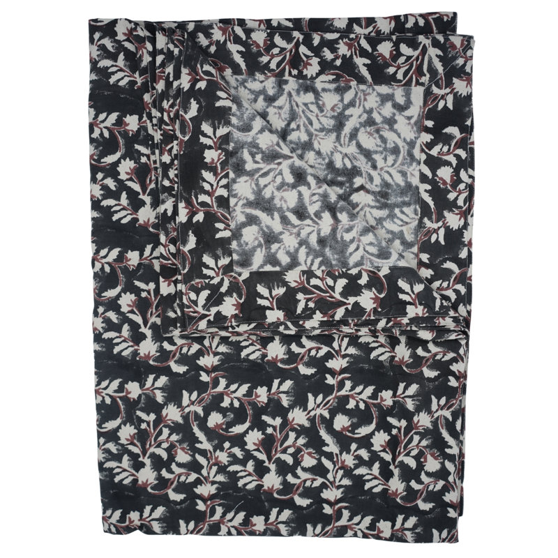 Fabdivine Elegant 18X18 Inch Block Print Napkin – Durable and Stylish, Pushp Varsha, Black