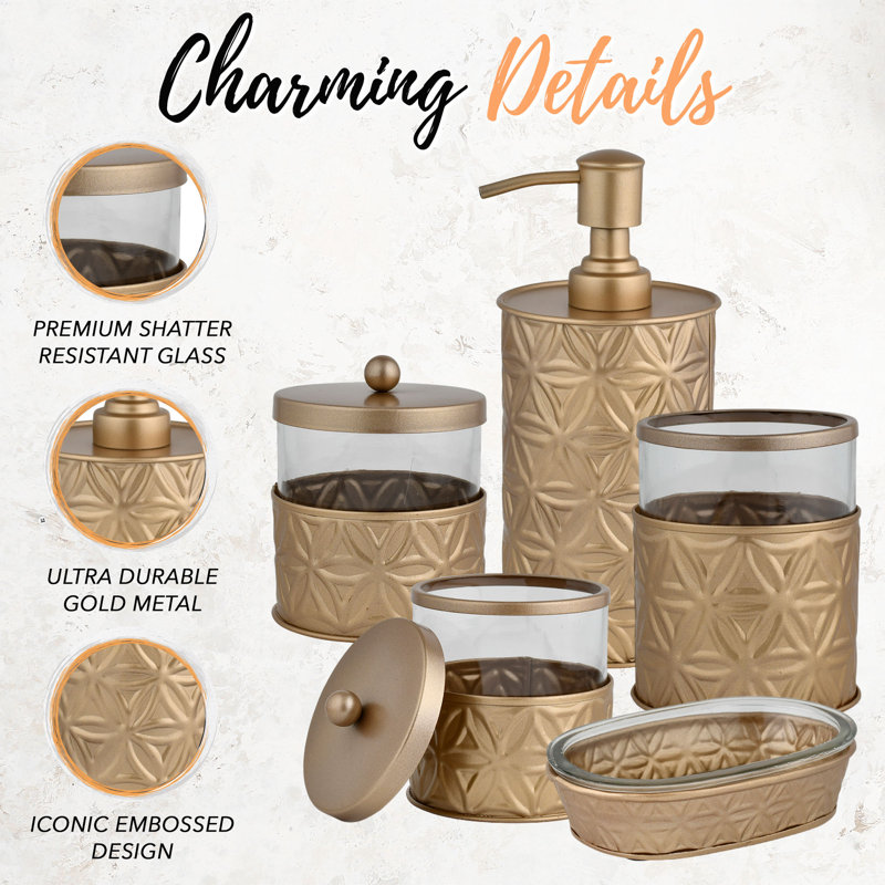 Maleck Bathroom Accessory Set, Brushed Gold