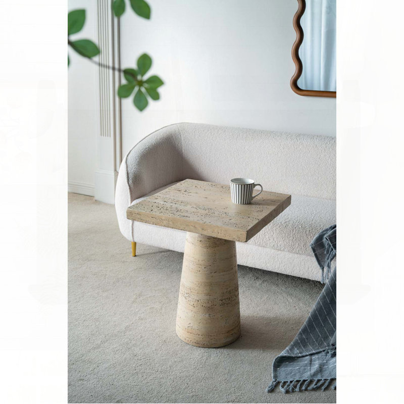 Table d'appoint carrée à piédestal crème