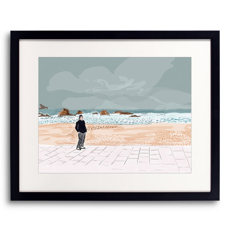 On The Beach At Biarritz by Deborah Blum, 24" H x 30" W, Black Framed Paper