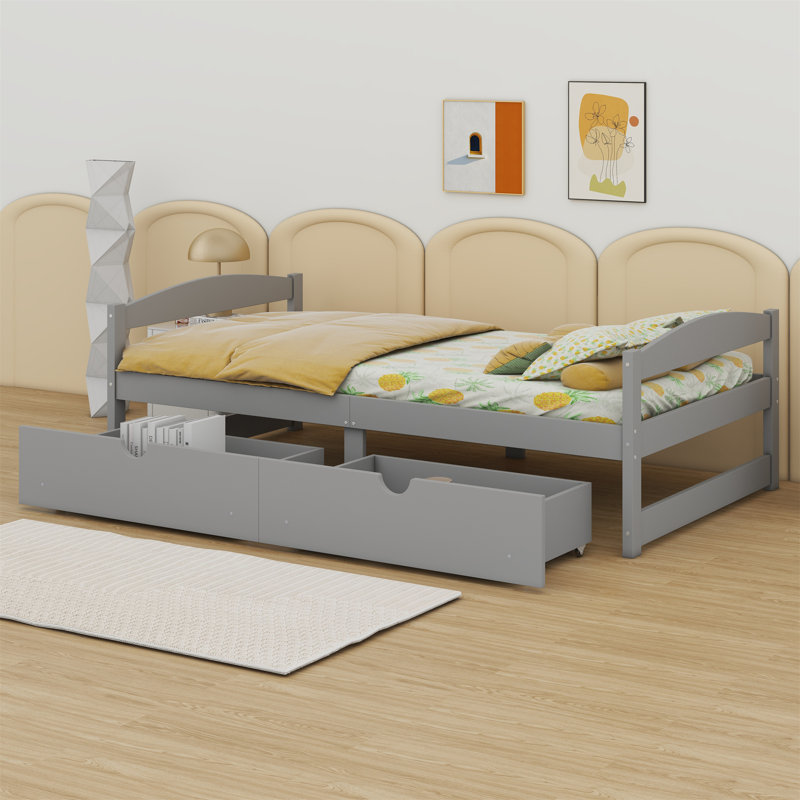 Lit plateforme avec deux tiroirs, Gris