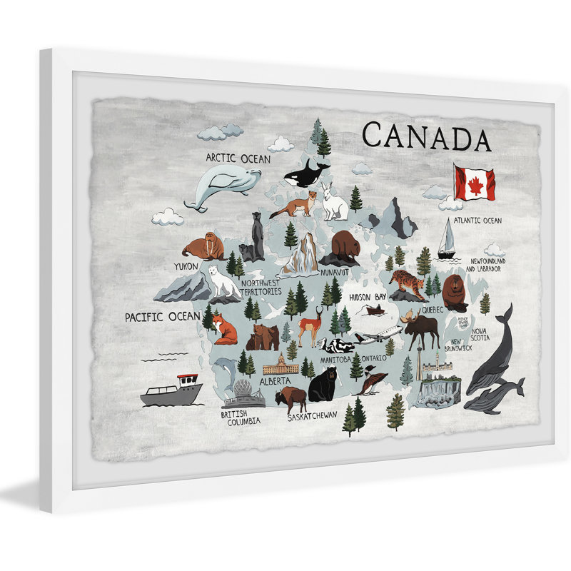 «Brassington Wild Canada Map», reproduction encadrée, H 16 po x l 24 po x P 1,5 po, Cadre blanc