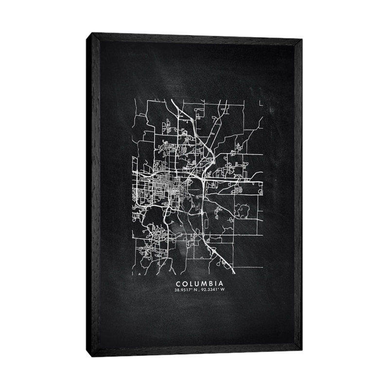Columbia City Map Chalkboard Style by WallDecorAddict - Gallery-Wrapped Canvas Giclée on Canvas, 66.04 cm H x 45.72 cm W
