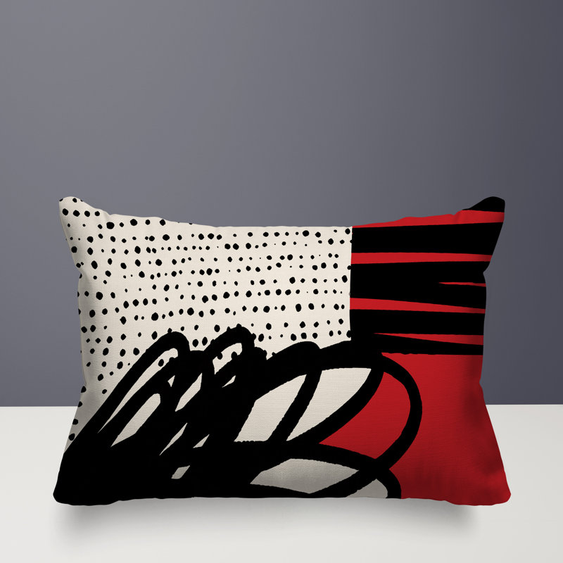 Oreiller rectangulaire réversible intérieur / extérieur Jofre, Rouge / noir / blanc cassé, H 14 po x l 20 po