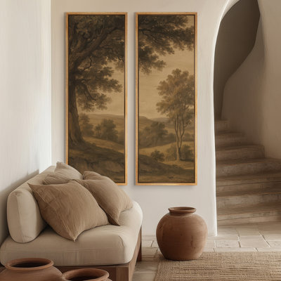 «Vintage Landscape Trees Scene for Office», ensemble de 2 reproductions d'art encadrées sur toile 60 po x 20 po x 2 pièces 