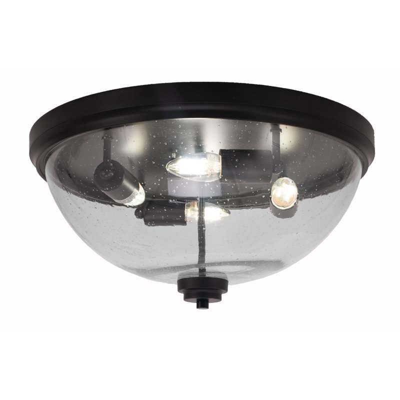 Plafonnier encastré, avec verre à bulles transparent, Noir mat, H 8,75 po x l 8,75 po x P 18 po