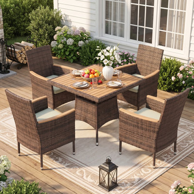 Wicker 4 - Person Square Patio Dining Sets With Cushions