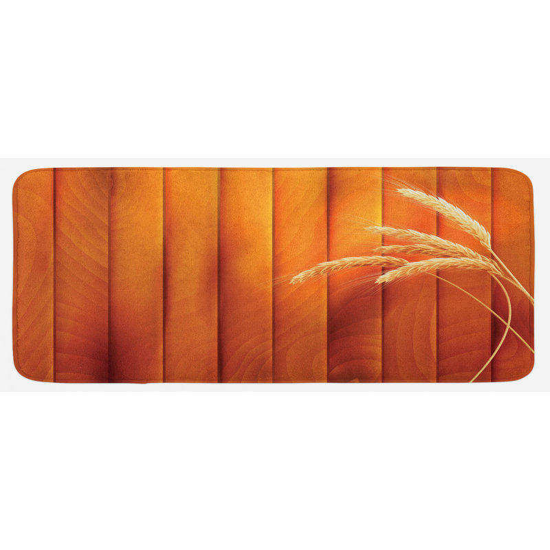 Tapis de cuisine jaune à épis de blé sur planches de bois
