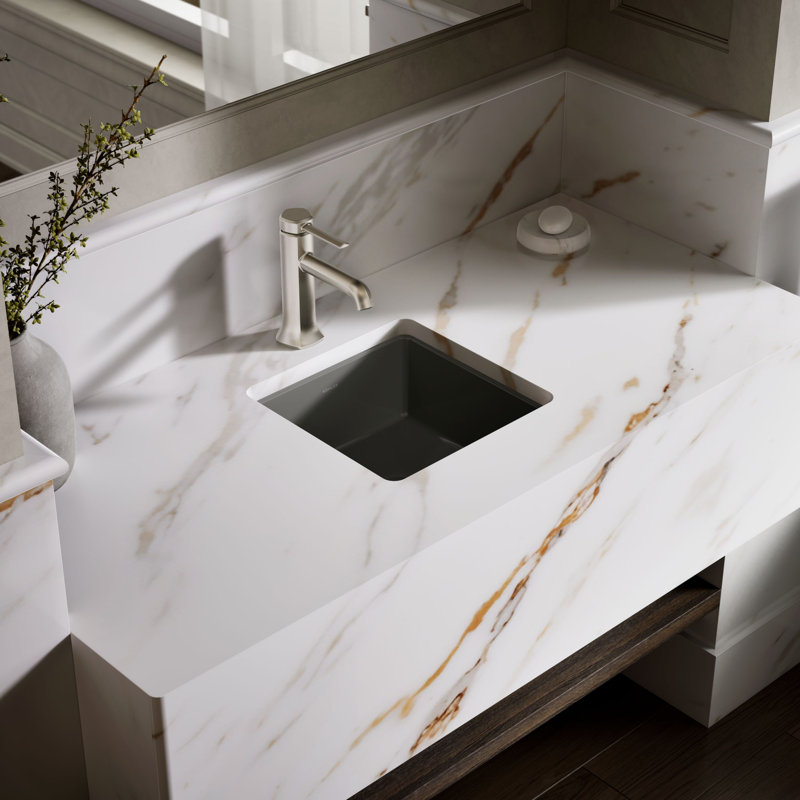 Verticyl Vitreous China Square Undermount Bathroom Sink with Overflow, Thunder Gray