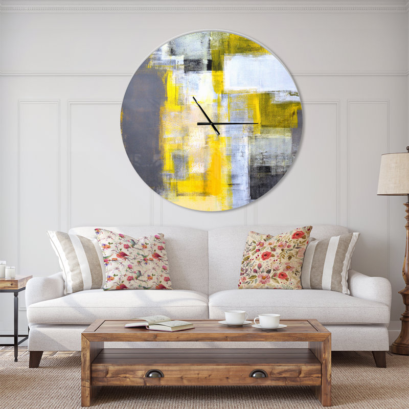 Horloge murale moderne grise et jaune, Moyen