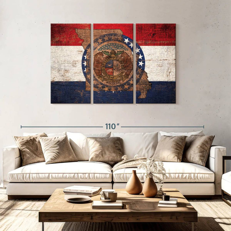 Borges State Map Over Missouri Flag, 48" H x 74" W