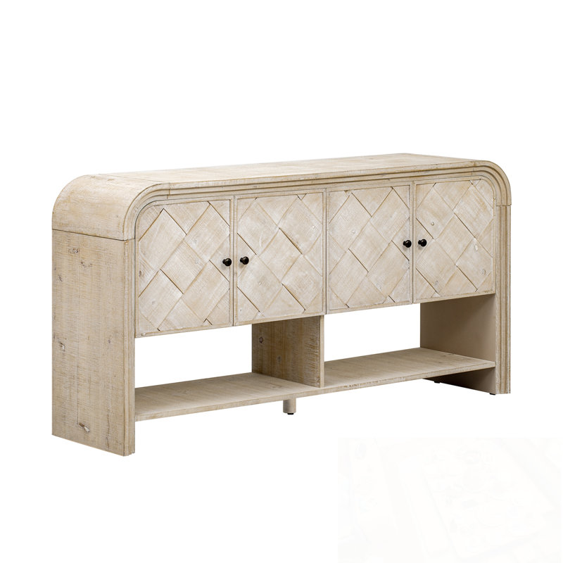 Console en bois avec quatre portes et une tablette ouverte, Naturel