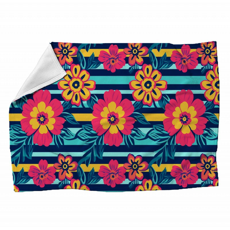 Machine Printed Throw Blanket, Floral, 60" L x 50" W, Yellow/Dark Blue