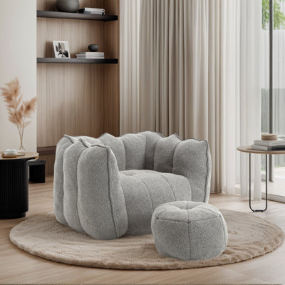 Compressed Sofa Chair Breathable Fabric Bean Bag Chair With Removable Ottoman,Living Room Sofa Chair