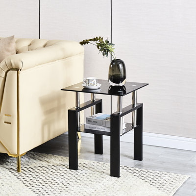 Table d'appoint en verre noir 2 pour espaces de bureau, conception moderne, durabilité à long terme devant la salle à manger, espace de rangement, temps d'installation rapide