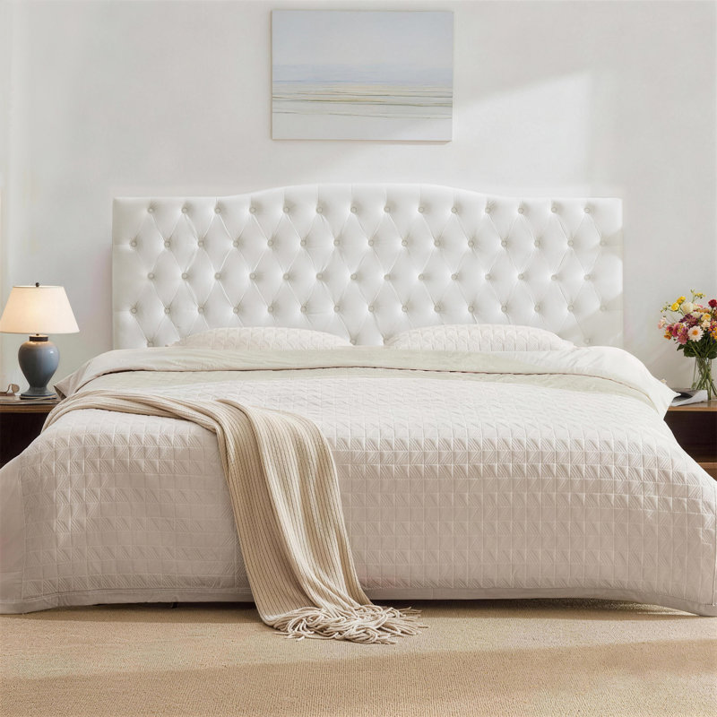 Tête de lit tapissier Aveigha, Velours blanc, Grand