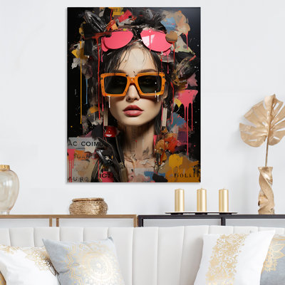 Orange Grunge, femme, portrait III - femme, Pop Art, art mural en métal