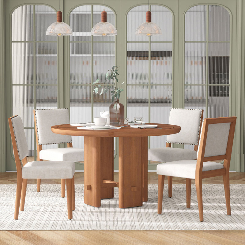 Ensemble de table de salle à manger 5 pièces pour 5 personnes, Brun