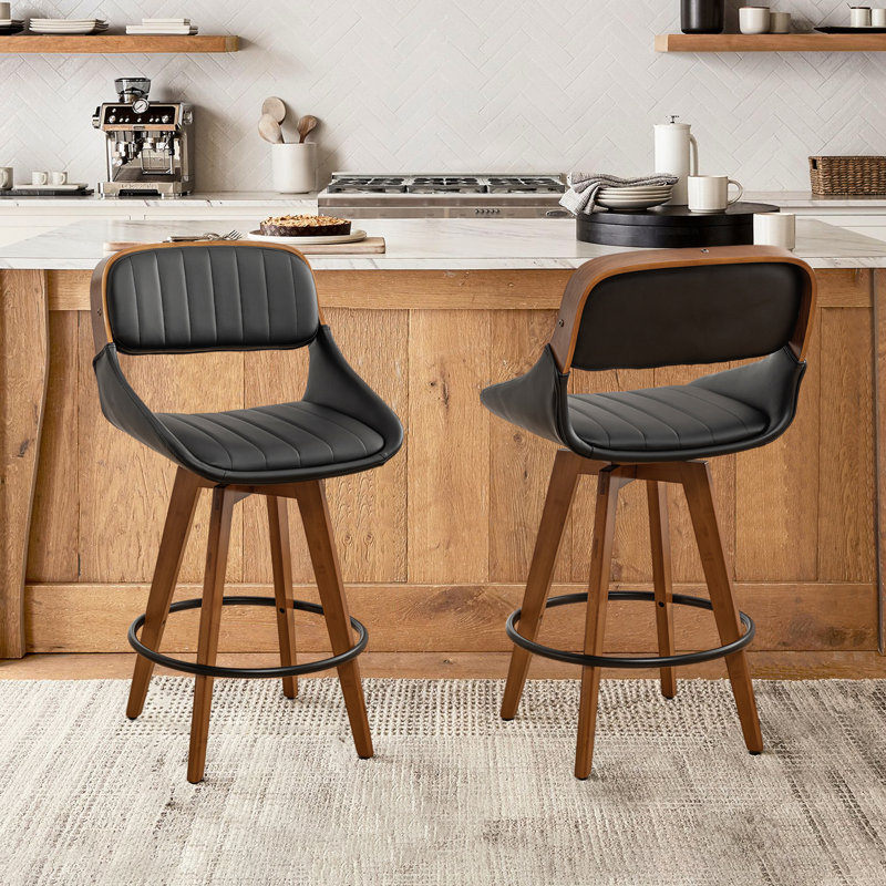 Shontina Faux Leather Swivel Bar Stool , Counter Stool (26.88" Seat Height), Black