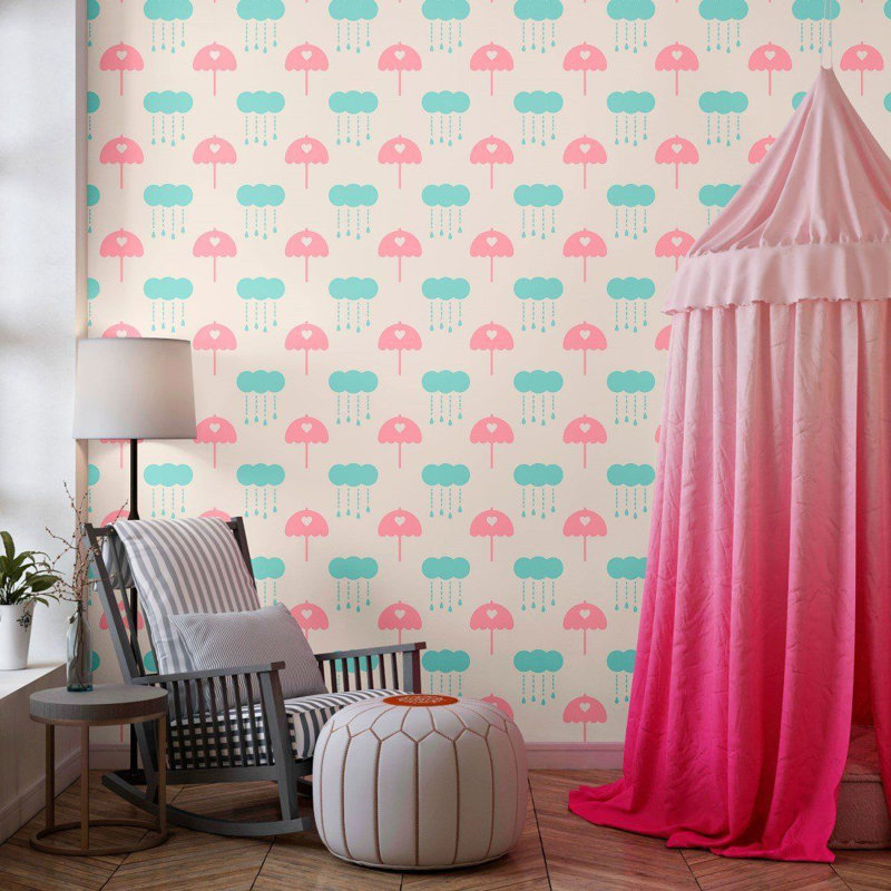 Rouleau de papier peint adhésif Ayodele, Rose / bleu, L 126 po x l 24 po