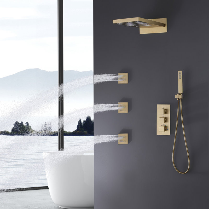 Système de douche complet avec valve brute, Or brossé