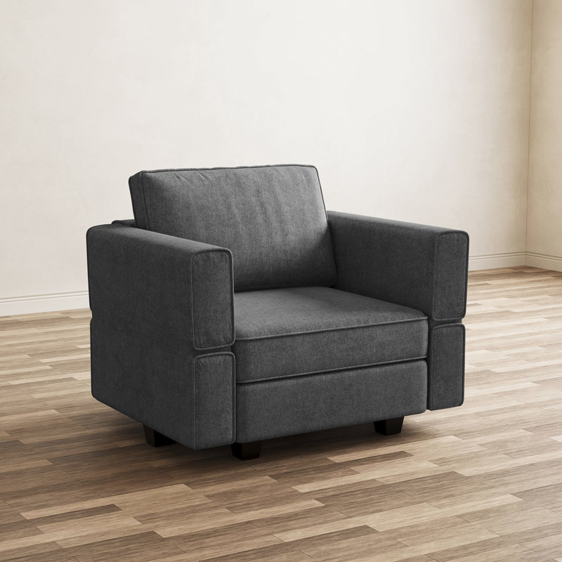 Upholstered Accent Armchair With Storage, Light Gray