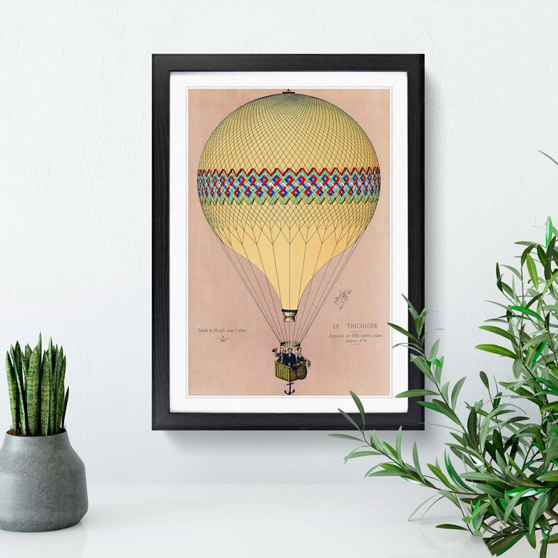 Tri-Colour Hot Air Balloon in Paris - Picture Frame Painting Print on MDF, Black, 60cm H x 40cm W x 2cm D