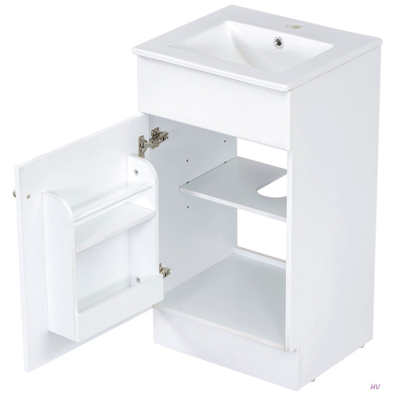 Meuble-lavabo 18 po avec lavabo, meuble-lavabo avec tablette de porte et tablette réglable, Blanc / argenté