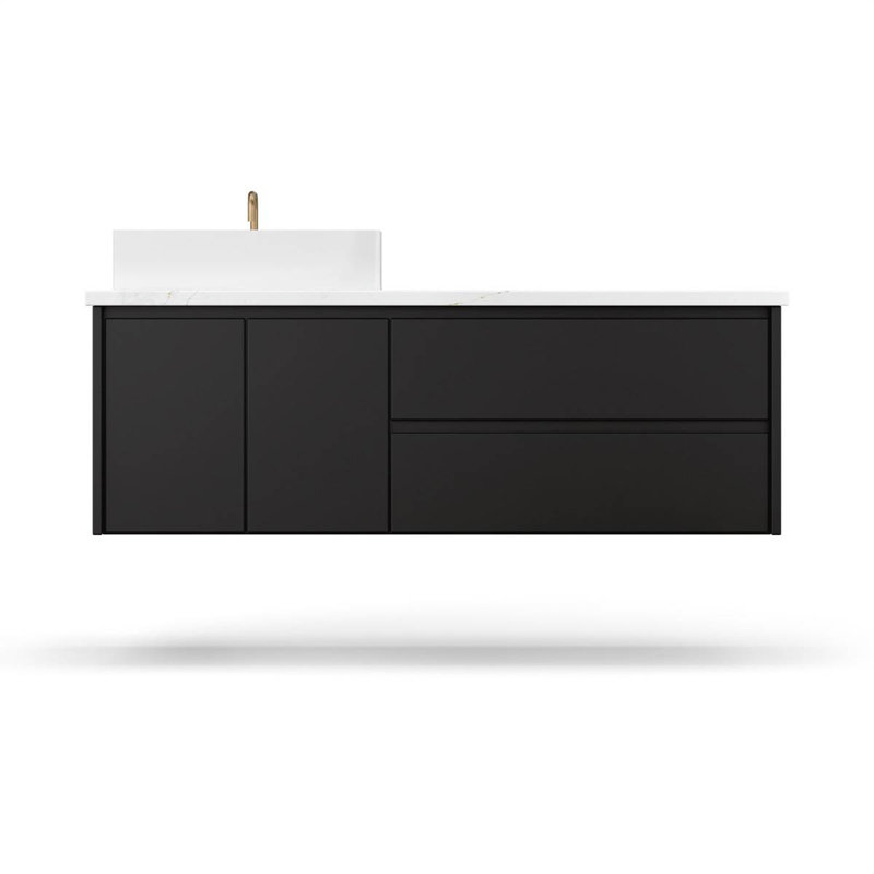 Gilded Single Left Bath Floating Vanity, Noir, 48"