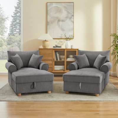 Upholstered Chenille Chaise Lounge With Storage (Set Of 2)