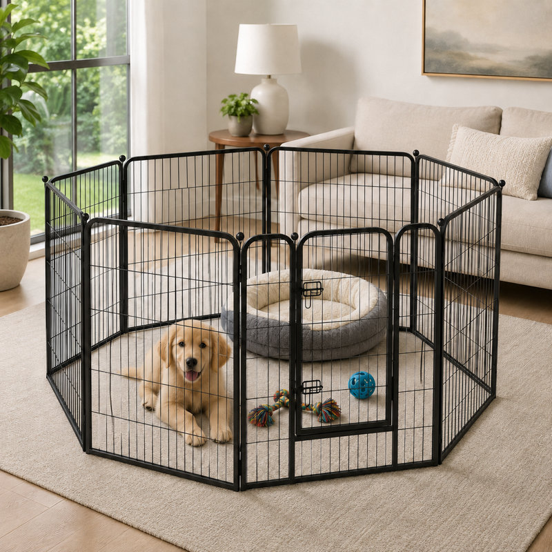 Metal Dog Exercise Playpen (8 Panels), Silver Gray, 31.5" H