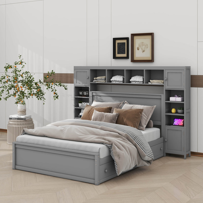 Arnitha 4 Drawers Storage Platform Bed with Bookcase Headboard, Gray, Full